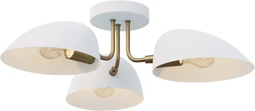 Vista 2 de Nathan James Argo - Lámpara de techo semi empotrada al ras, 3 luces, iluminación retro moderna con pantallas redondeadas blancas para pasillo, Latón