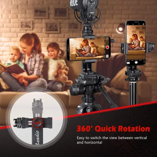 Vista 4 de Zeadio Soporte para trípode para teléfono inteligente, abrazadera adaptadora para teléfono celular con soporte de zapata fría, palo selfie