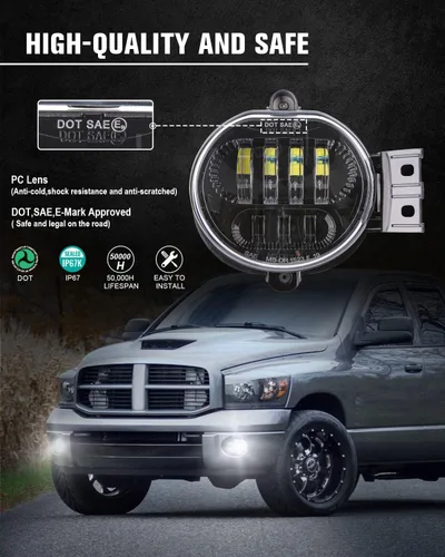Vista 2 de BICYACO Nueva versión LED antiniebla compatible con Dodge Ram 1500 2002-2008 Dodge Ram 2500/3500 Pickup Truck 2003 2004 2005 2006 2007 2008 2009-1