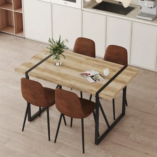 Vista 10 de Juego de mesa de comedor moderna de 55 pulgadas para 4, mesa de comedor negra y marco de metal dorado, mesa de comedor rectangular con 4 sillas