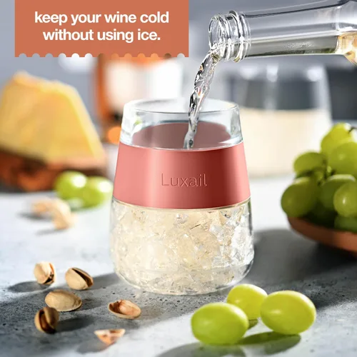 Vista 4 de luxail Copas de vino, juego de 2 copas de vino de plástico, regalos de vino, vaso de congelador con aislamiento de doble pared, copas para Coral