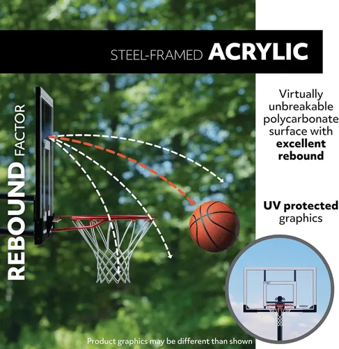 Vista 4 de Lifetime Aro de baloncesto ajustable portátil, tablero de acrílico con marco de acero de 54 pulgadas, ajuste de altura de elevación de potencia