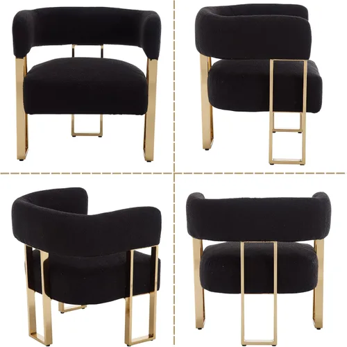 Vista 9 de Silla de acento barril para sala de estar con patas de metal dorado, silla lateral de terciopelo suave tapizada para dormitorio, sillón de lectura