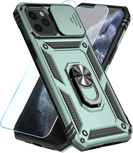 Vista 13 de SunStory - Funda compatible con iPhone 11 Pro con protector de pantalla HD y funda deslizante para la cámara y soporte giratorio con anillo