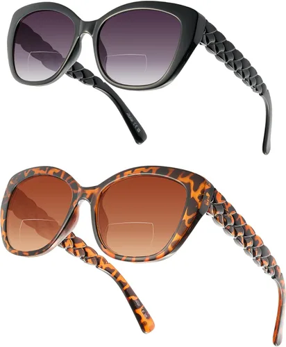 Vista 5 de LADEESSE Lentes de sol de lectura para mujer, elegantes lentes de sol bifocales con lectores integrados, protección UV400, paquete de 2 + 1.0