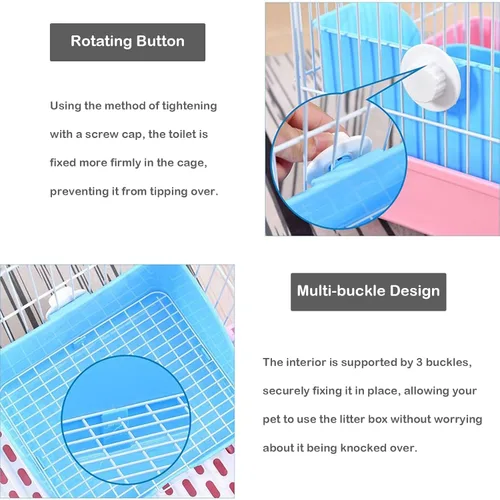 Vista 3 de Caja de arena de conejo con bolsa de heno, 4 en 1, juego de limpieza de alimentación de inodoro de conejo para conejillo de indias enano, chinchilla
