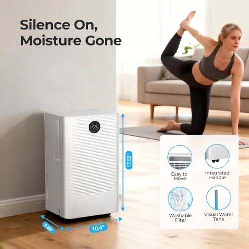 Vista 7 de Electactic Deshumidificador de 25 pintas para dormitorio, baño, sótano, silencioso de 38 dB, control de humedad preciso, 3 modos, manguera