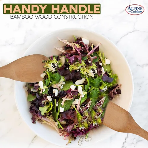 Vista 2 de Alpine Cuisine Juego de utensilios de bambú de 5 piezas, cucharas de madera, artículos esenciales de apartamento, espátula de madera de alta
