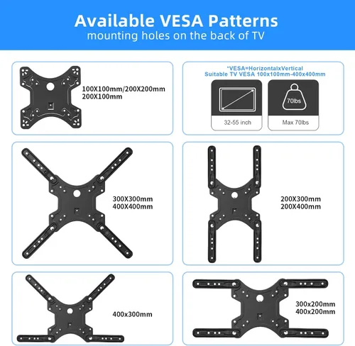 Vista 6 de Suptek Soporte de pared ajustable para TV giratorio e inclinable para la mayoría de televisores LED, LCD y plasma de 32 a 55 pulgadas de hasta 70
