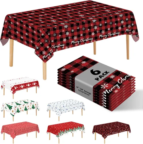 Vista 12 de Paquete de 6 manteles de plástico desechables de alta calidad de 54 x 108 pulgadas, manteles desechables para mesas de 6 a 8 pies, interiores