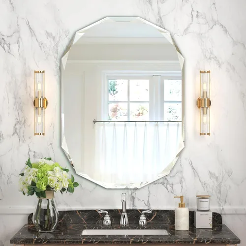 Vista 17 de Espejos de Baño para Sobre el Lavabo, Espejos Sin Marco para Pared, Espejo de Baño Biselado de 24 x 18 Pulgadas, Espejo de Tocador de Baño