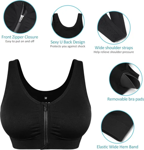 Vista 8 de Brasier deportivo con cierre frontal para mujer, posoperatorio, sin alambres, para yoga
