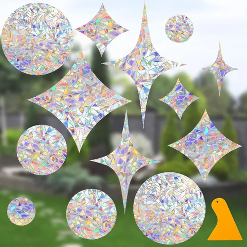 Vista 10 de Calcomanías de ventana para prevenir golpes de pájaros, DELLAN 24 Calcomanías anticolisión arco iris para ventana, Adhesivos deflectores de pájaros