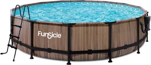 Funsicle Oasis Designer - Piscina redonda sobre el suelo de 14 pies x 42 pulgadas con bomba de filtro SkimmerPlus, escalera y cubierta de piscina,