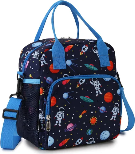 RAVUO Bolsa de almuerzo para niños, lonchera aislada grande térmica para el almuerzo escolar para niñas y niños con correa de hombro desmontable