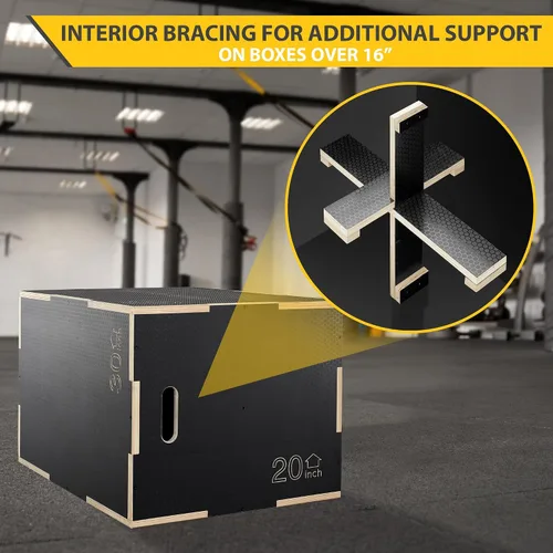 Vista 4 de Philosophy Gym Caja pliométrica de madera antideslizante 3 en 1 para entrenamiento y acondicionamiento Negro