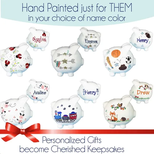 Vista 5 de Banco de elefante gris personalizado para niñas pintado a mano con nombre en rosa