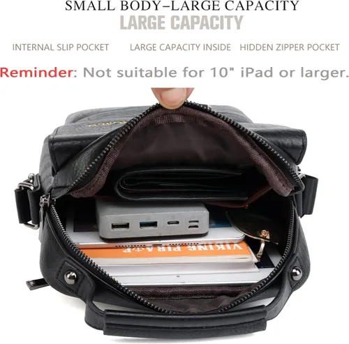 Vista 6 de HANGMAI Small Leather Messenger Bag Shoulder Crossbody for Mens Travel Office Business Magnetic Buckle Adjustable Strap