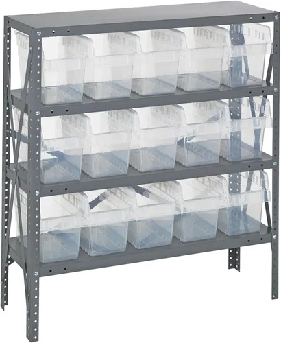 Vista 312 de Quantum QSBU-245BK Heavy Duty Shelving Unit with (7) Shelves and (24) QUS245 Black Bins for Garage Warehouse Storage Distribution 400 lb Load