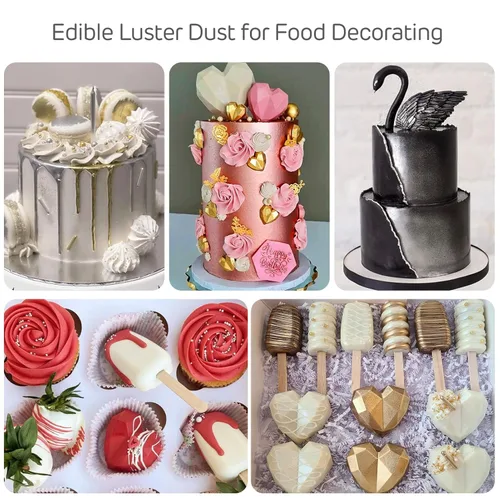 Vista 3 de Polvo de brillo comestible plateado de 0.35 oz, polvo de brillo de pastel de grado alimenticio, polvo de postre sin sabor para hornear cereza, polvo