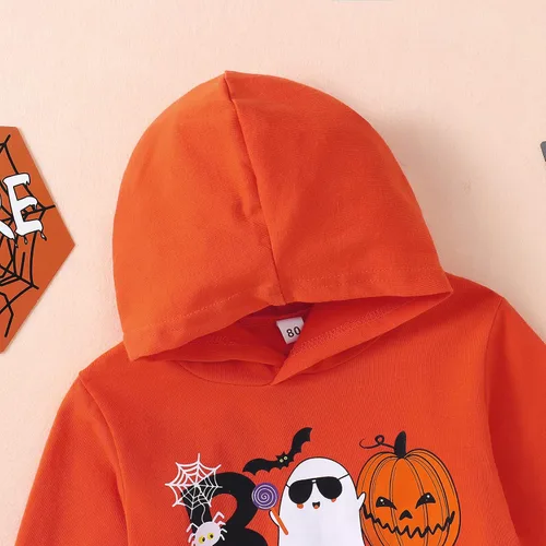 Vista 3 de Ritatte Conjunto de ropa de manga larga con capucha y fantasma de calabaza para bebé niño, sudadera con capucha y pantalón para otoño e invierno