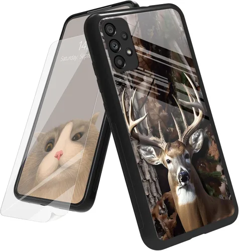 Vista 91 de Funda para Samsung Galaxy A12 5G con protector de pantalla, parte trasera de vidrio templado + TPU de silicona suave que absorbe los golpes