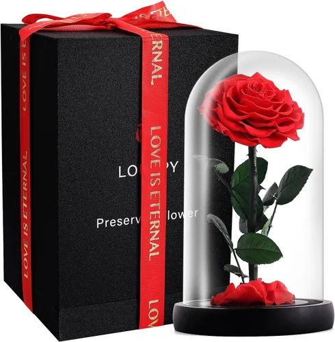 Forever Roses - Idea de regalo para mamá, rosa de la Bella y la Bestia en cúpula de cristal, flor de rosa preservada eterna, regalo para ella,