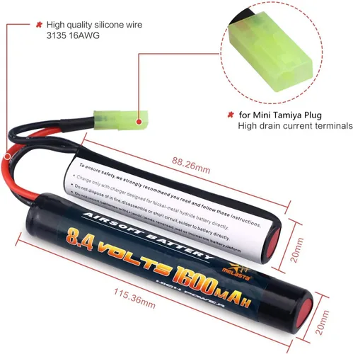 Vista 2 de melasta Paquete de 2 baterías NIMH Butterfly Nunchuck de 8.4 V 1600 mAh compatibles con mini tamiya conector pistolas de Airsoft