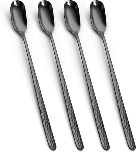 YFWOOD Cuchara de té helado de mango largo de 9.1 pulgadas, cuchara de helado, cucharas de café largas, cucharas de cóctel de acero inoxidable,