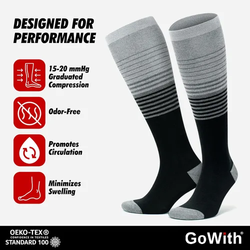 Vista 4 de GoWith Calcetines de compresión unisex hasta la rodilla, 15-20 mmHg, rayón hecho de calcetines de bambú, calcetines de viaje transpirables