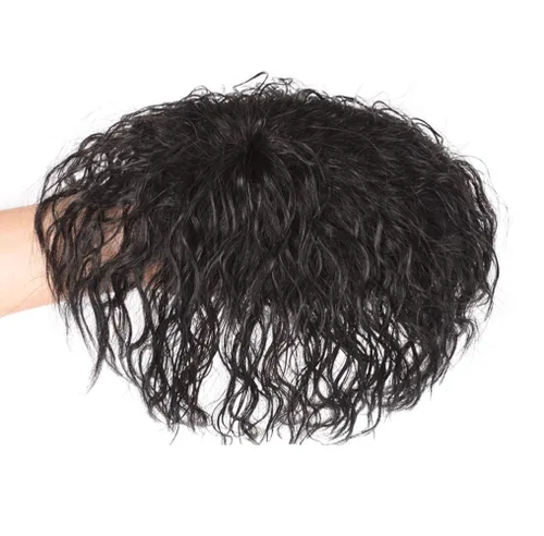 Vista 9 de Mini pieza de cabello humano rizado para cubrir la frente, peluca de cabello gris, cierre de peluca con clip en la parte superior, 2 x 3.5 pulgadas