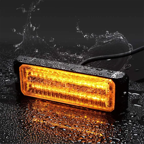 Vista 4 de Corp 40X ámbar 32-LED súper delgada impermeable IP 68 advertencia de emergencia flash intermitente barra de luz estroboscópica montaje en superficie
