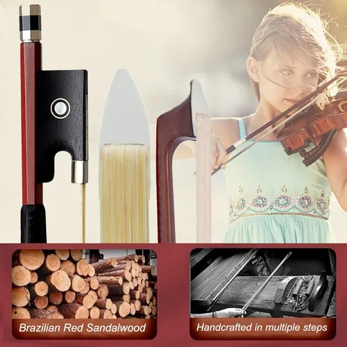 Vista 4 de Arco de violín de excelente tono de grado de rendimiento, 4/4, tamaño completo, ocho esquinas con colofonia libre y paños de microfibra limpios