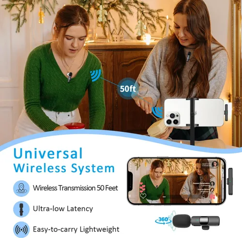 Vista 7 de MAYBESTA Micrófono Lavalier inalámbrico para iPhone, iPad, Android, micrófono de teléfono con solapa Bluetooth para grabación de video, mini