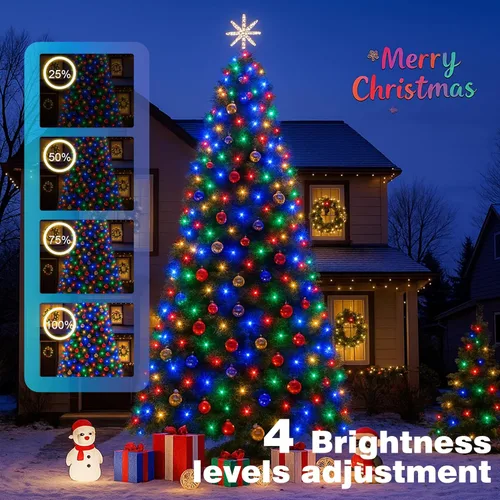 Vista 4 de Luces de Navidad 500 LED de 164 pies, luces impermeables para árbol de Navidad con 8 modos, control remoto, 3 temporizadores y función de memoria