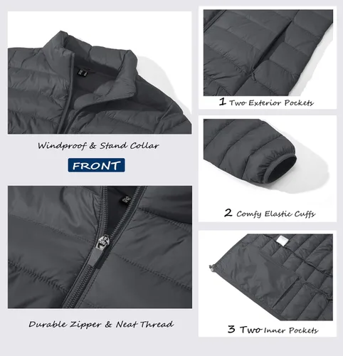 Vista 5 de MAGCOMSEN Chaqueta acolchada ligera para mujer, con 3 bolsillos, con cremallera, cuello alto, abrigo de forro polar de invierno