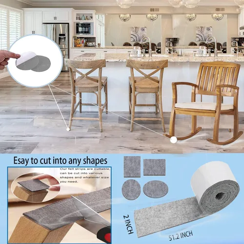 Vista 3 de Almohadillas de muebles para suelos de madera dura de 1/5 x 51 x 2 pulgadas, rollo de fieltro mecedor, tira autoadhesiva, almohadillas suaves