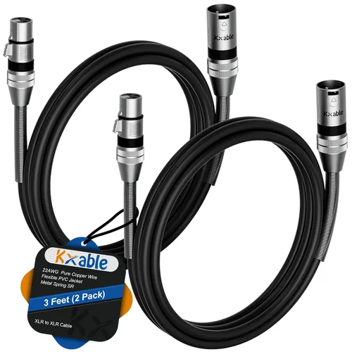 Vista 27 de Kxable - Cable de micrófono XLR 1 pie, XLR macho a hembra, cable de micrófono equilibrado de 3 pines, cable de altavoces blindado, conectores