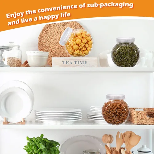 Vista 5 de Sunnyray Juego de 8 tarros de plástico de 25 onzas con tapas, platos transparentes para dulces con tapas, juego de recipientes de buffet, soporte