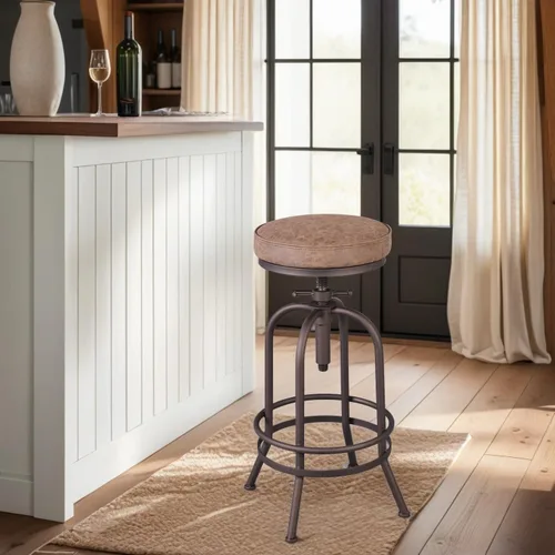 Vista 29 de Diwhy Taburete de bar industrial, de 26-32 pulgadas, ajustable, giratorio, de madera, de metal, con respaldo, para cocina, comedor, pub, bistró