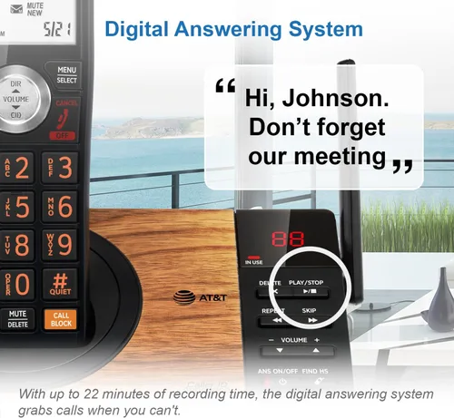 Vista 4 de AT&T CL82267 DECT 6.0 - Teléfono inalámbrico de 2 auriculares para el hogar con contestadora, bloqueo de llamadas, identificador de llamadas por