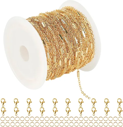 Vista 18 de YOUBEIYEE Cadenas de oro claro de 10 metros (32.8 ft) para hacer joyas, latón chapado en oro de 18 quilates, cadena de eslabones de corazón plano