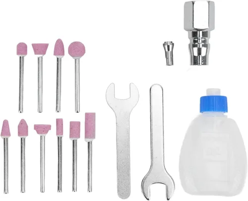 Vista 6 de FTVOGUE Kit de amoladora de troqueles de lápiz neumático - Juego de amoladora de micro troqueles - herramienta de pulido y grabado - 90 psi - plata