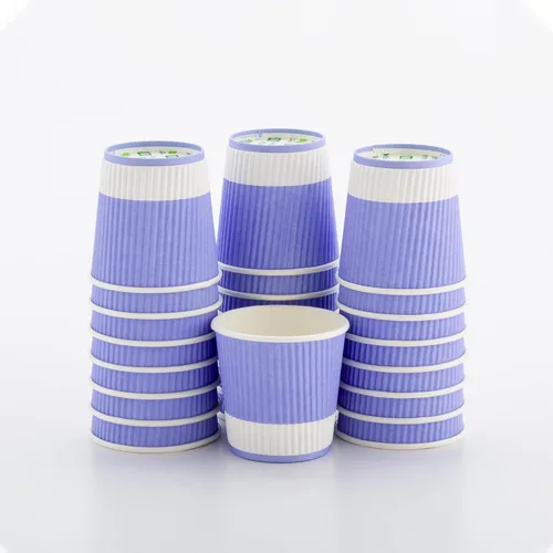 Vista 37 de Vasos de café de papel aislado de pared corrugada, 12 onzas, 12 onza, Azul