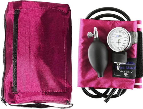 MABIS MatchMates - Kit de monitor de presión arterial manual con esfigmomanómetro aneroide con puño de nailon calibrado y funda de transporte de