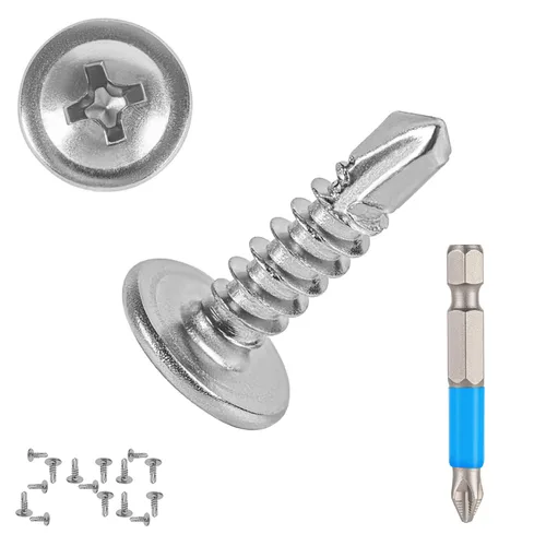 Vista 10 de QSJ 300 piezas #8 x 1/2'' tornillos de chapa de metal 410 de acero inoxidable con cabeza hexagonal y arandela autorroscantes de rosca rápida