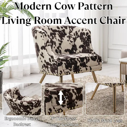 Vista 4 de Silla moderna para sala de estar, silla pequeña de lino copetuda para dormitorio con cojín tapizado, cómoda silla de dormitorio con patas de metal