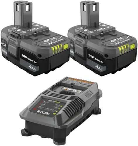 Ryobi ONE+ Batería de iones de litio de 18 V de 4.0 Ah (paquete de 2) con cargador de iones de litio de 18 V
