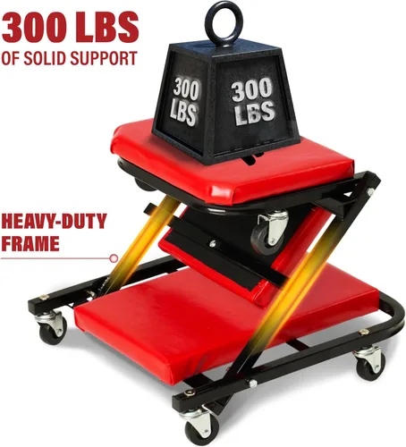 Vista 8 de Plegable Z Creeper Red 2 en 1 Creeper y Creeper Estructura de cuero Silla con ruedas Silla mecánica Reparación Mecánica Taburete de trabajo