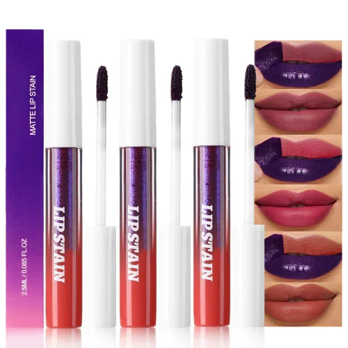 Vista 25 de FAFAMOON - Tintes de tinte labial líquido mate rojo malva intenso, tinte de labios de larga duración, resistente al agua para mujeres, tintes